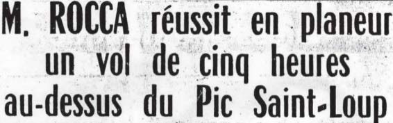 Article du Midi Libre, 22 mars 1952 : M. Rocca réussit un vol de cinq heures